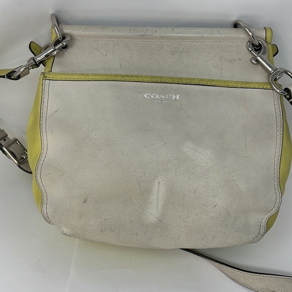 Coach Willis Cream & Lime Green Colorblocked Saddle Convertible Crossbody Bag - Picture 7 of 12